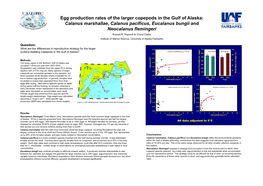 Egg Production Rates of the Larger Copepods in the Gulf of Alaska: Calanus Marshallae, Calanus Pacificus, Eucalanus Bungii and Neocalanus Flemingeri Russell R