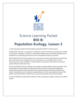 Science Learning Packet BIO B: Population Ecology, Lesson 3