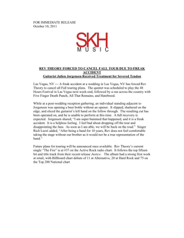 FOR IMMEDIATE RELEASE October 10, 2011 REV THEORY FORCED