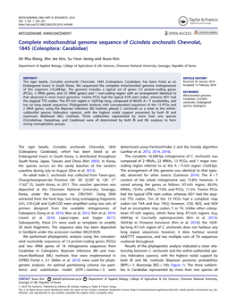 Complete Mitochondrial Genome Sequence of Cicindela Anchoralis Chevrolat, 1845 (Coleoptera: Carabidae)