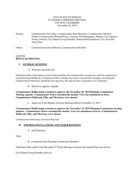 Planning Commission Minutes of 11-26-2019