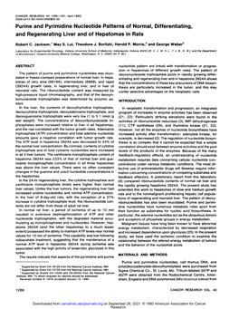 Purine and Pyrimidine Nucleotide Patterns of Normal, Differentiating, and Regenerating Liver and of Hepatomas in Rats