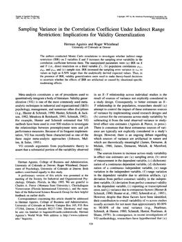 Sampling Variance in the Correlation Coefficient Under Indirect Range Restriction: Implications for Validity Generalization