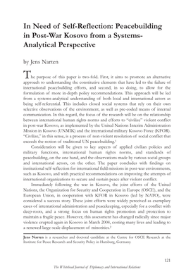 In Need of Self-Reflection: Peacebuilding in Post-War Kosovo from a Systems- Analytical Perspective