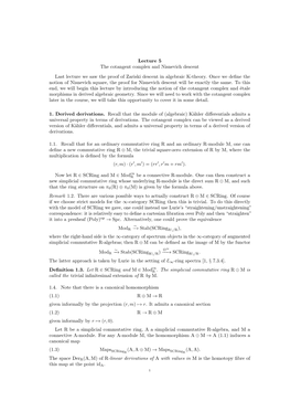 Lecture 5 the Cotangent Complex and Nisnevich Descent Last Lecture We