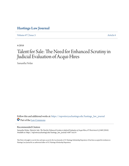 The Need for Enhanced Scrutiny in Judicial Evaluation of Acqui-Hires, 67 Hastings L.J