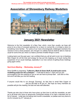 Association of Shrewsbury Railway Modellers January 2021 Newsletter