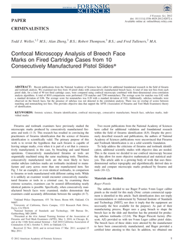 Confocal Microscopy Analysis of Breech Face Marks on Fired Cartridge Cases from 10 Consecutively Manufactured Pistol Slides*