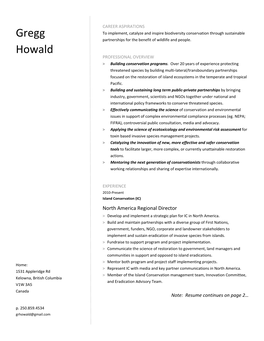 Gregg Howald CV