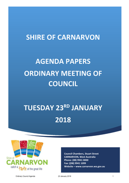 Shire of Carnarvon Agenda Papers Ordinary Meeting Of