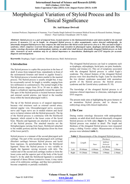 Morphological Variation of Styloid Process and Its Clinical Significance