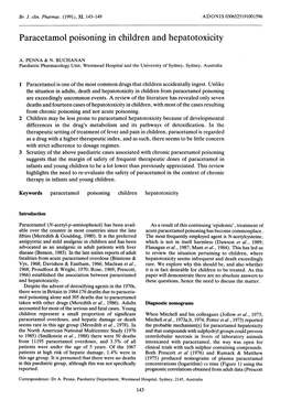 Paracetamol Poisoning Inchildren and Hepatotoxicity