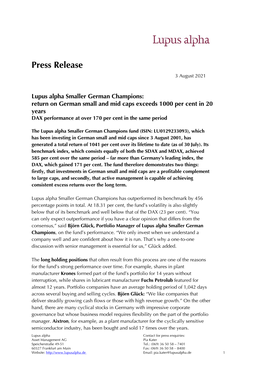 Press Release 3 August 2021