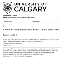 American Involvement with British Guiana 1961-1963