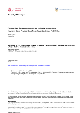 University of Groningen Termites of the Genus Odontotermes Are