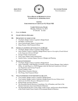 SUBCOMMITTEE on ARTICLES VI, VII, & VIII Monday, February 16