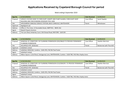 Applications Received by Copeland Borough Council for Period