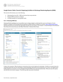 Google Fusion Tables Tutorial: Displaying Facilities in Discharge Monitoring Reports (DMR)