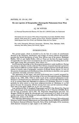 BASTERIA, 139-148, Species Streptaxidae (Gastropoda Pulmonata) A.J. De Forthcoming Ones, Partly Prompted by Heterogeneous Genus