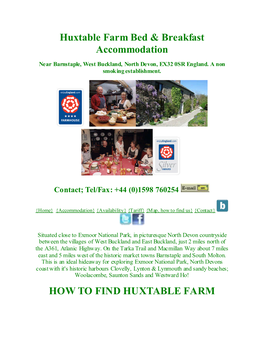 Huxtable Farm Bed & Breakfast Accommodation HOW to FIND