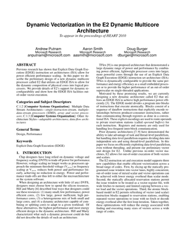 Dynamic Vectorization in the E2 Dynamic Multicore Architecture to Appear in the Proceedings of HEART 2010