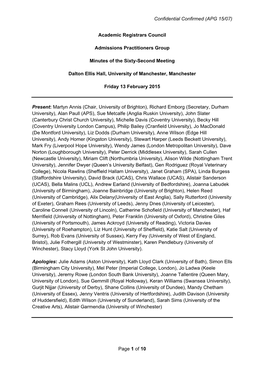 Confidential Confirmed (APG 15/07) Page 1 of 10 Academic Registrars Council Admissions Practitioners Group Minutes of the Sixt