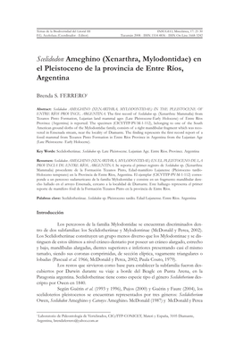 Xenarthra, Mylodontidae) En El Pleistoceno De La Provincia De Entre Ríos, Argentina