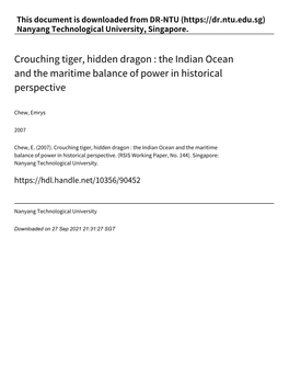 The Indian Ocean and the Maritime Balance of Power in Historical Perspective