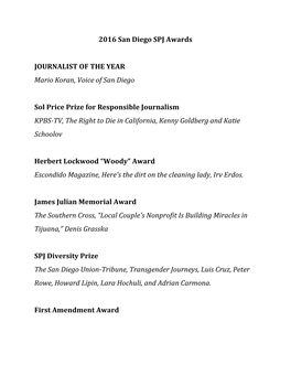 2016 San Diego SPJ Awards JOURNALIST of the YEAR Mario
