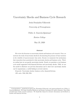 Uncertainty Shocks and Business Cycle Research