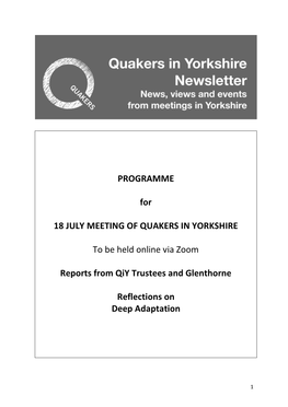 PROGRAMME for 18 JULY MEETING of QUAKERS in YORKSHIRE To