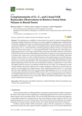 Complementarity of X-, C-, and L-Band SAR Backscatter Observations to Retrieve Forest Stem Volume in Boreal Forest