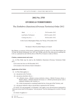 2012 No. 2753 OVERSEAS TERRITORIES the Zimbabwe (Sanctions) (Overseas Territories) Order 2012