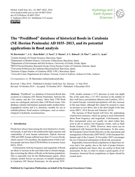 The “Prediflood” Database of Historical Floods in Catalonia (NE Iberian