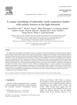 A Unique Assemblage of Epibenthic Sessile Suspension Feeders with Archaic Features in the High-Antarctic