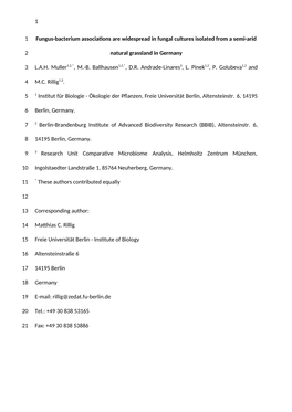 1 Fungus-Bacterium Associations Are Widespread in Fungal Cultures Isolated from a Semi-Arid Natural Grassland in Germany L.A.H