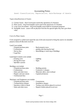 Asset Classification, Depreciation, Depletion