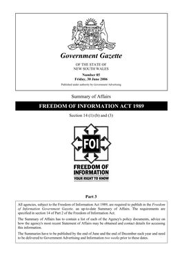 Government Gazette of the STATE of NEW SOUTH WALES Number 85 Friday, 30 June 2006 Published Under Authority by Government Advertising