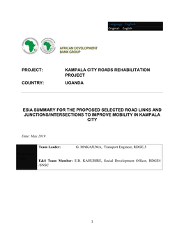 Kampala City Roads Rehabilitation Project Country: Uganda