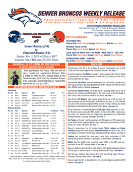 Denver Broncos Weekly Release (Vs. Cleveland 11/3/19)