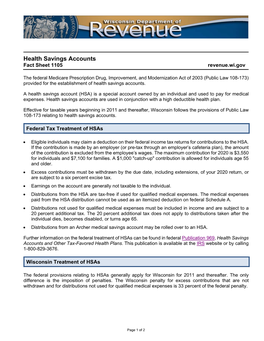 Health Savings Accounts Fact Sheet 1105 Revenue.Wi.Gov