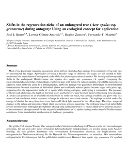 Shifts in the Regeneration Niche of an Endangered Tree (Acer Opalus Ssp