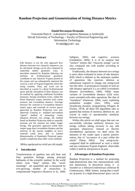 Random Projection and Geometrization of String Distance Metrics