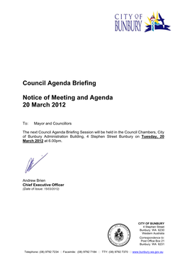 20 March 2012 Council Agenda Briefing Agenda