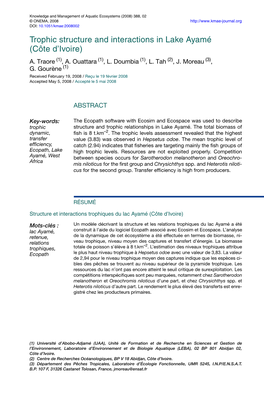 Trophic Structure and Interactions in Lake Ayamé (Côte D’Ivoire) A