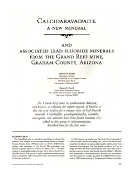 And Associated Lead Fluoride Minerals from the Grand Reef Mine, Graham County, Arizona