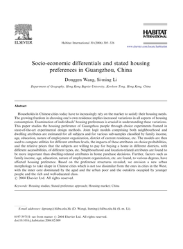 Socio-Economic Differentials and Stated Housing Preferences in Guangzhou, China