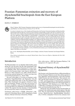 Frasnian–Famennian Extinction and Recovery of Rhynchonellid Brachiopods from the East European Platform