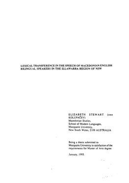 Lexical Transference in the Speech of Macedonian English Bilingual Speakers in the Illawarra Region of Nsw