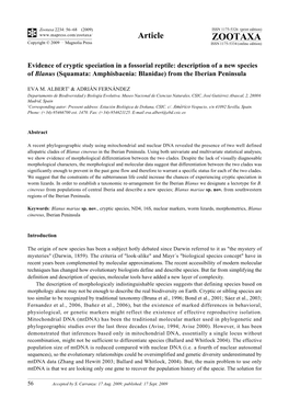 Zootaxa, Evidence of Cryptic Speciation in a Fossorial Reptile